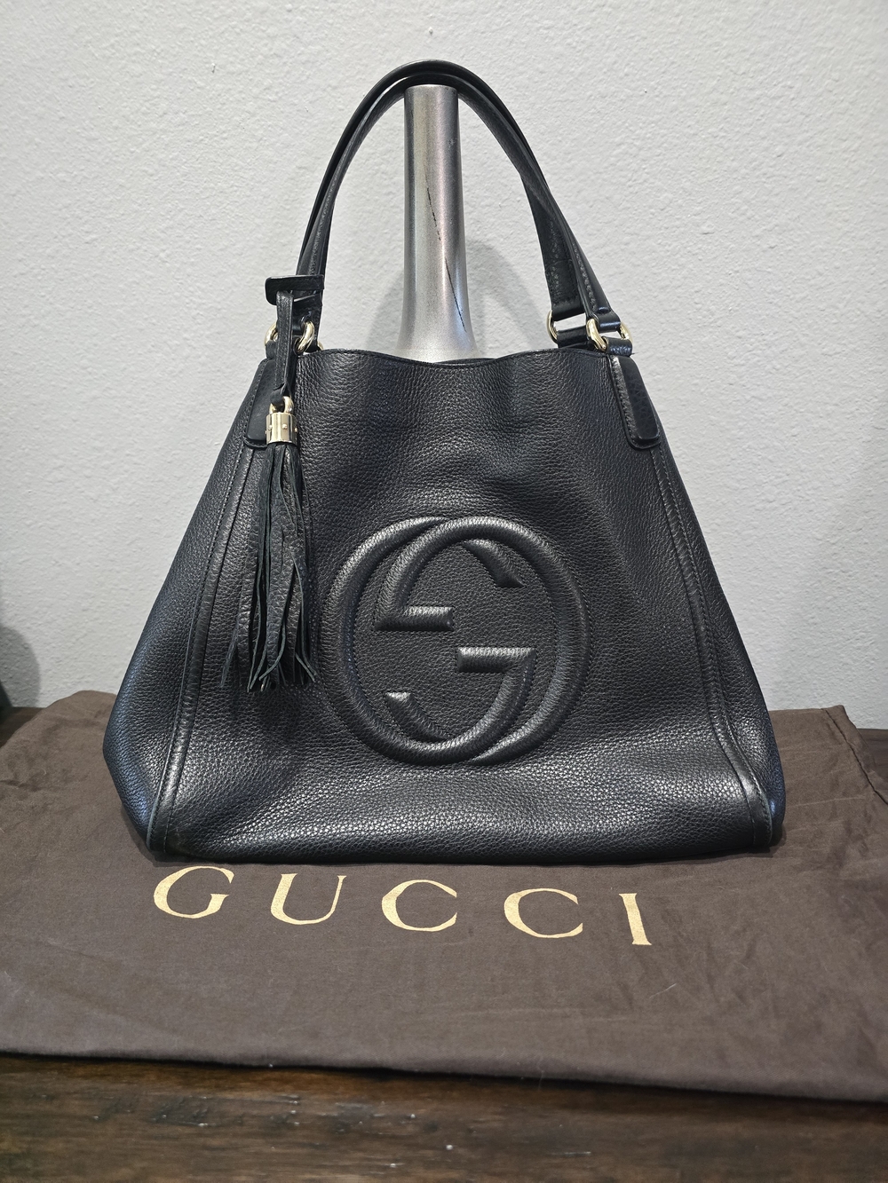 Gucci Black Soho Leather Tassel Tote